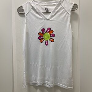 White Sleeveless Top with Colorful Flower Design